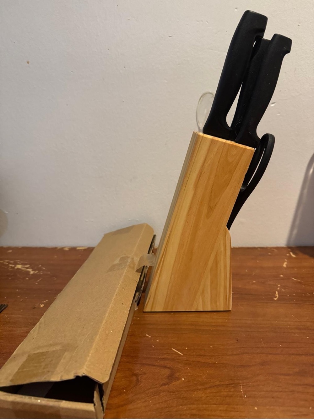 4-Piece Knife Set with Wood Block - Black Handles